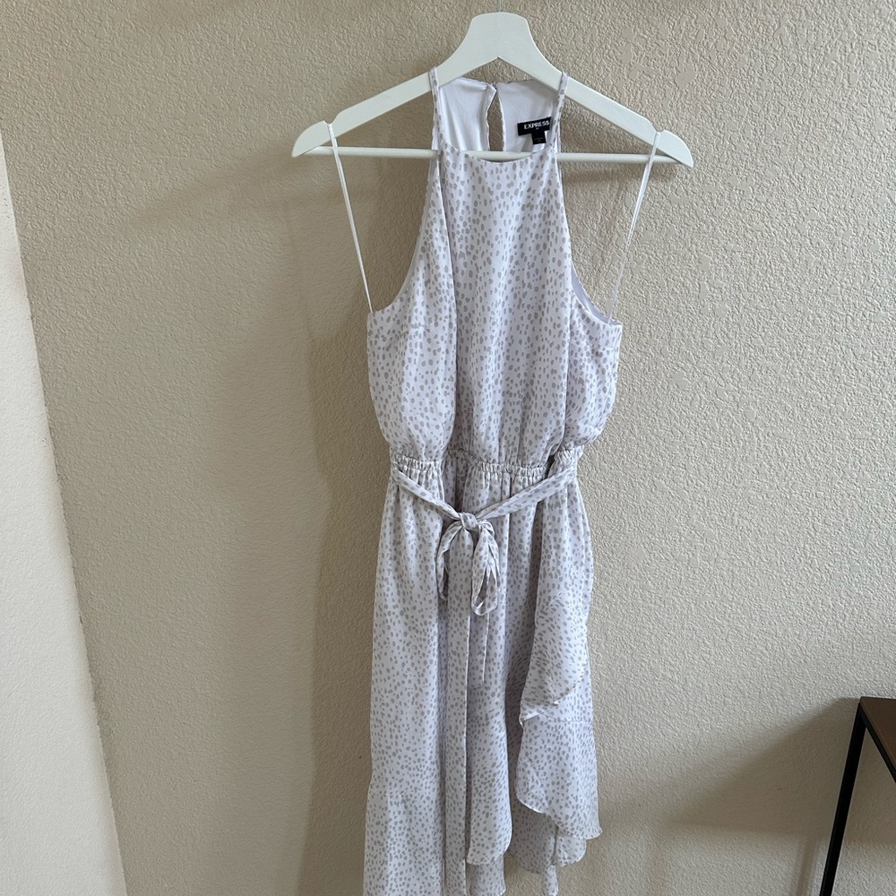 Express White Patterned Asymmetrical Dress